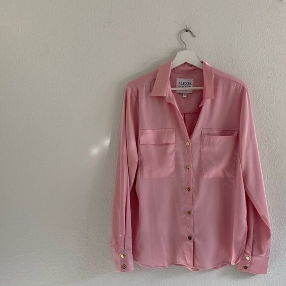 ALEXIA ADMOR Pink Long Sleeve Satin Blouse - Picture 1 of 6